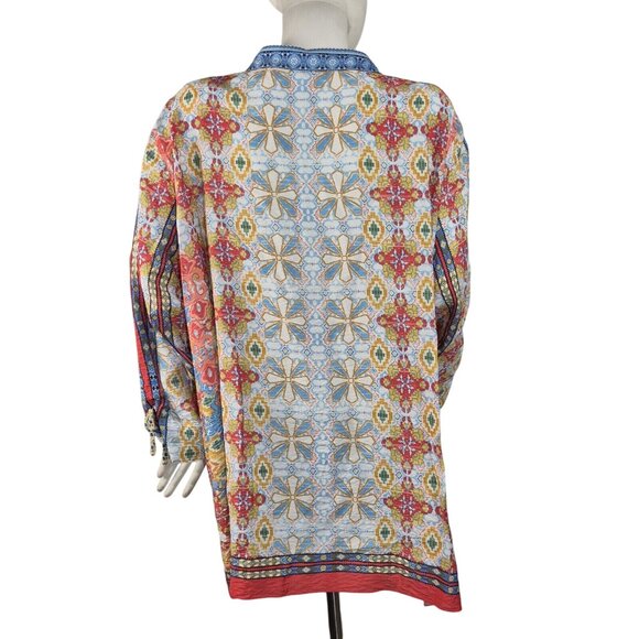 John Mark Women’s Tunic Size 3X Top Collar Button Multicolor  Multi Patern 27 - Picture 4 of 13